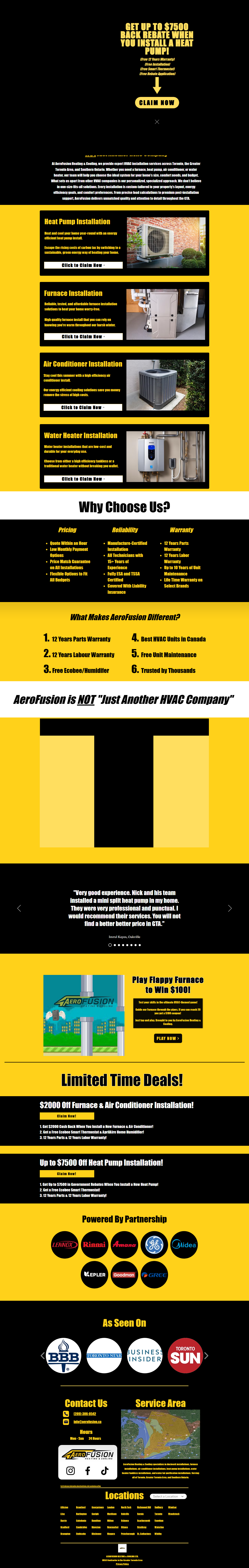 AeroFusion Heating & Cooling — old website desktop view